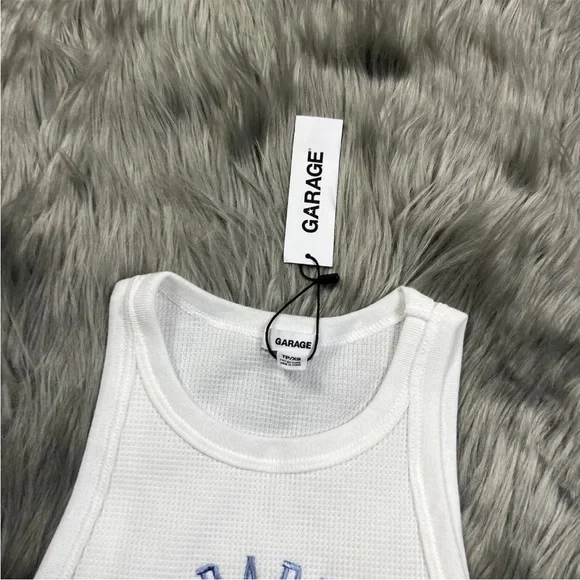 Garage White Blue High Neck Waffle Tank Top XS - Picture 5 of 5